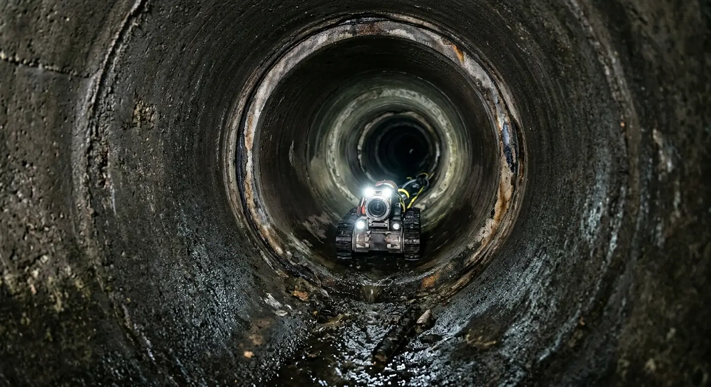 Robotic sewer camera inspecting pipe interior for Drain Snake Service in Candler-McAfee